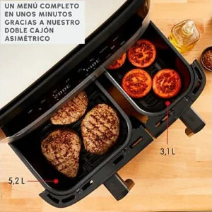 Freidora de aire – Moulinex Dual Fry & Grill EZ905D, Cocinado Dual, 2700 W